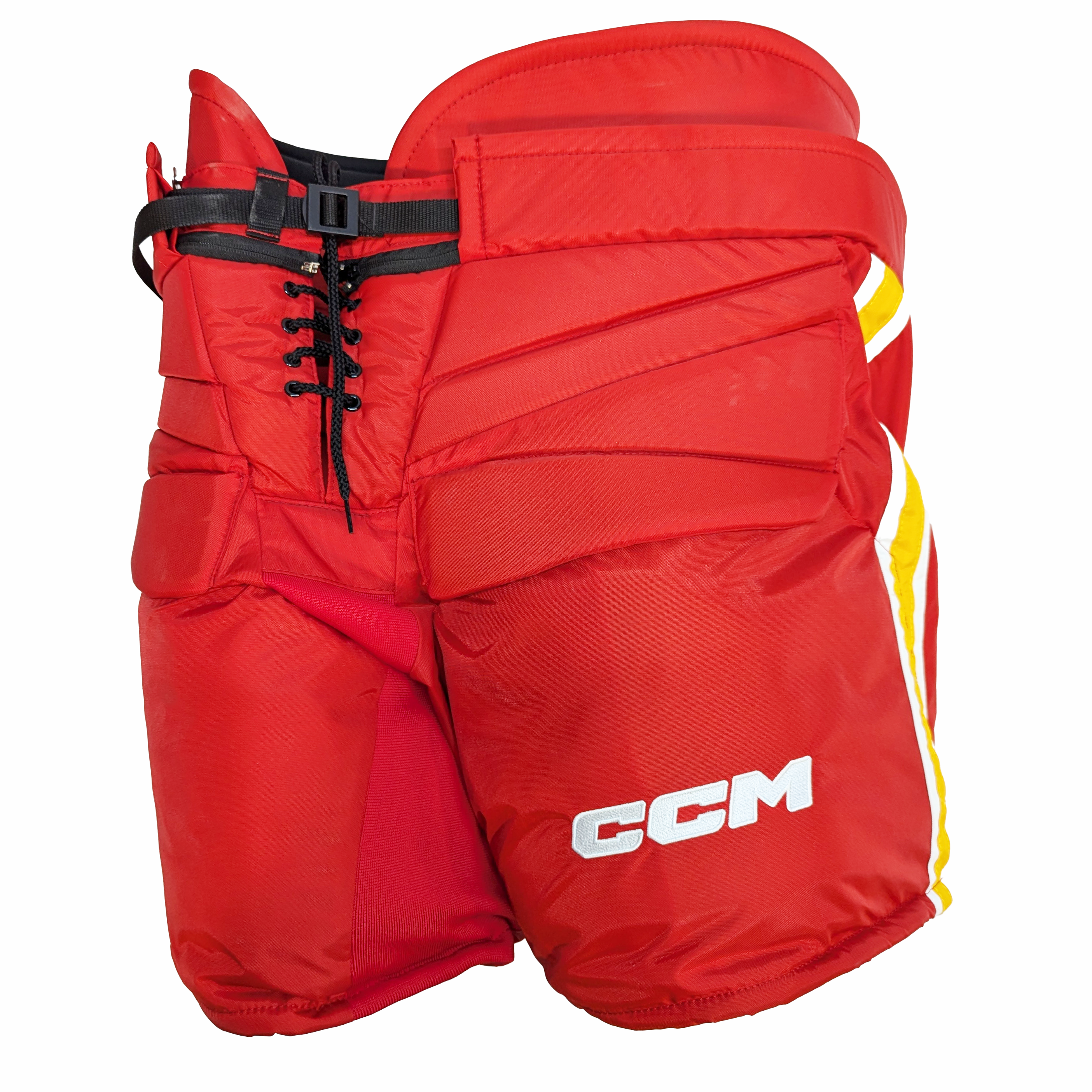 CCM HPG14A - Pantalon de gardien de but de hockey professionnel NHL - Flames de Calgary (rouge/blanc/jaune)